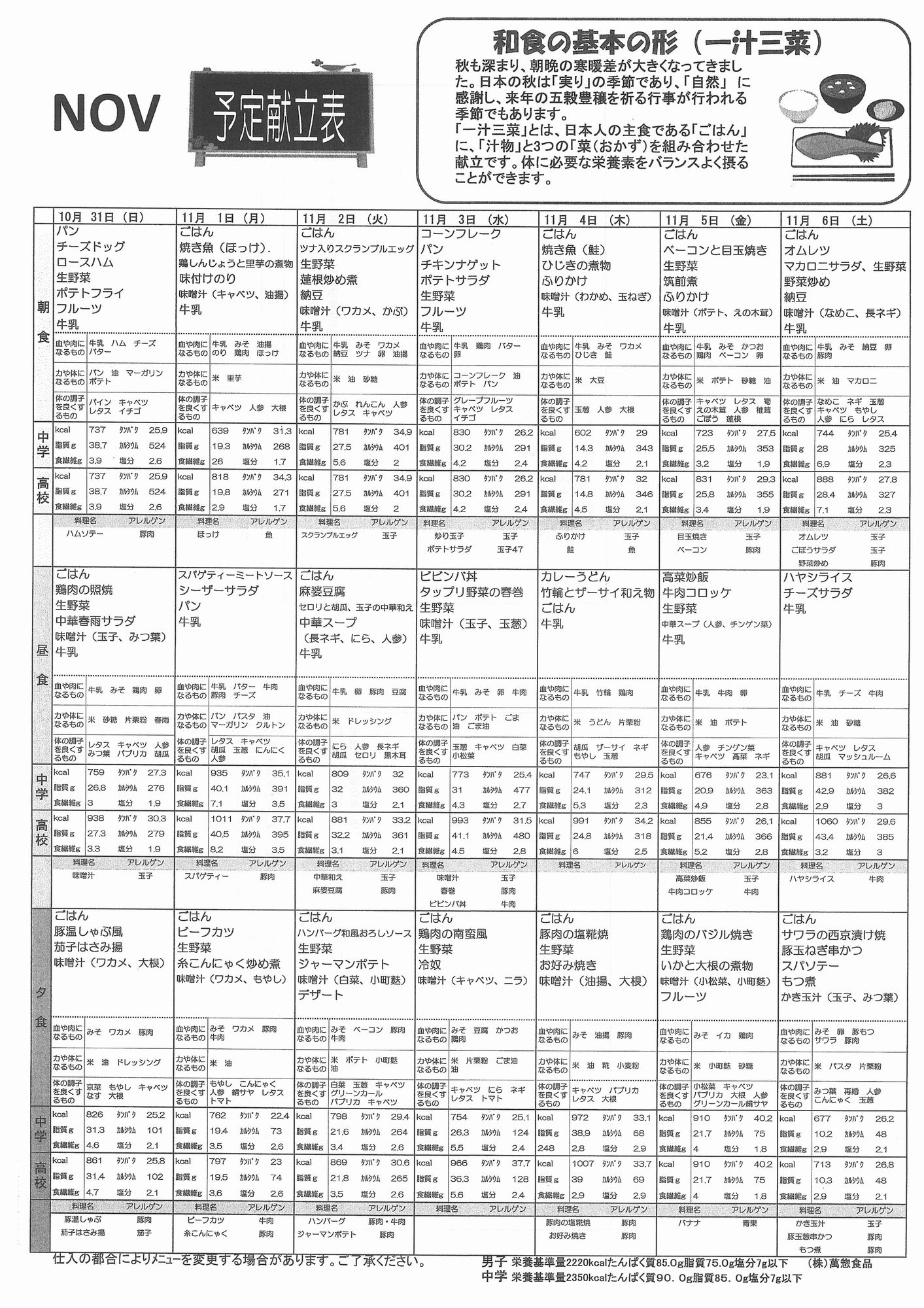 一汁三菜 | 暁星国際中学校・高等学校のホームページ